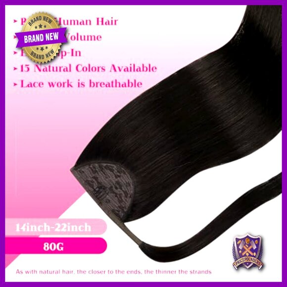 16 Inch Remy Human Hair Ponytail Extension Wrap Around 80g main image 5